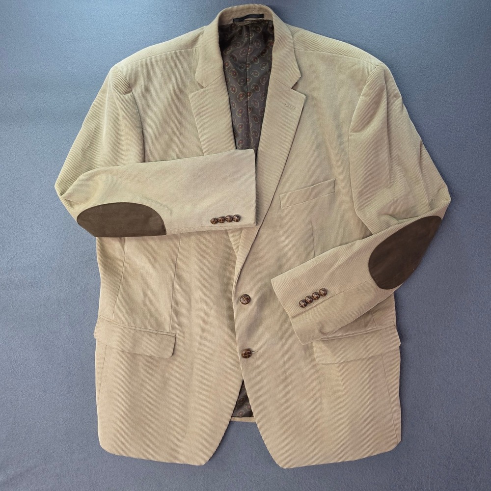 Chaps Mens 48R Tan Corduroy Blazer Elbow Patches Paisley Lining Sport Coat Tan